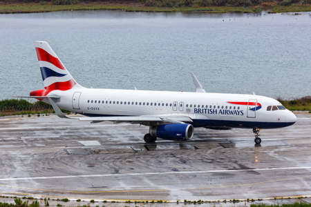 Corfu, Greece - September 18, 2020: British Airways Airbus A320 airplane at Corfu airport (CFU) in Greece.のeditorial素材