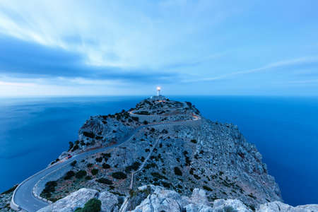Mallorca lighthouse blue hour Majorca Cap Formentor landscape Mediterranean Sea Spain copyspace travel copy spaceの写真素材