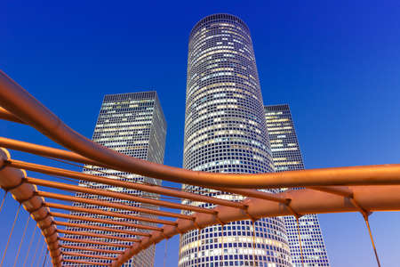 Tel Aviv Azrieli Center skyline Israel twilight night city skyscrapers modern architecture eveningの写真素材
