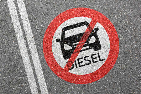 Diesel driving ban sign road street car no not allowed forbidden zone conceptの写真素材