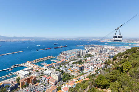 Gibraltar cable car cablecar port Mediterranean Sea travel traveling town overview travellingの写真素材