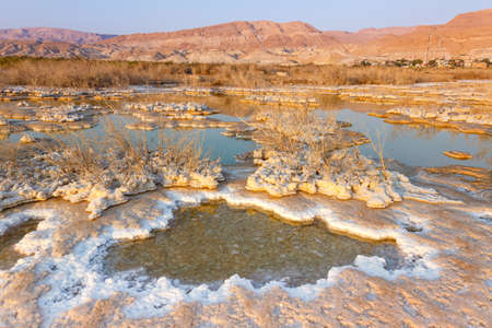 Dead Sea Israel salt islands sunrise landscape nature vacation holidaysの写真素材