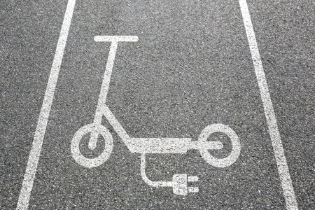 Electric scooter e-scooter lane path way road sign eco friendly mobility transport