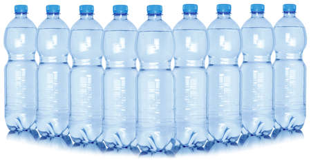 Water bottles collection group isolated on a white backgroundの写真素材