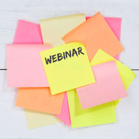 Webinar online workshop training internet learning teaching seminar education business concept desk note paper notepaperの写真素材