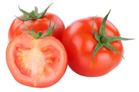 Tomatoes tomato slice sliced vegetable isolated on a white backgroundの写真素材
