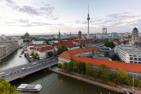 Berlin skyline tv tower downtown townhall evening Germany city twilightの写真素材