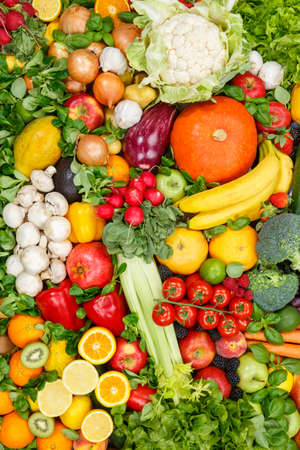Food background fruits and vegetables collection portrait format apples oranges tomatoes fruit vegetable backgroundsの写真素材