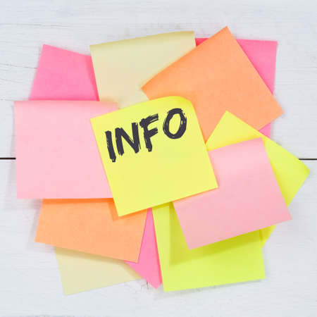 Info information message news announcement announce business concept desk note paper notepaperの写真素材