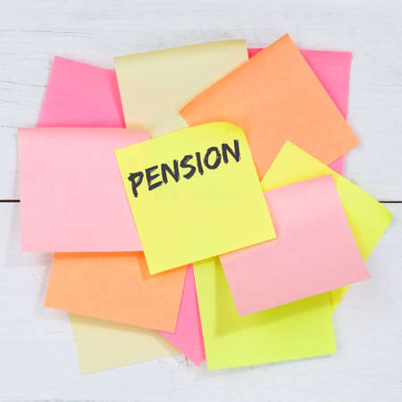 Pension retirement business concept desk note paper notepaperの写真素材