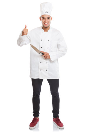 Cook cooking young latin man job occupation full body portrait success successful isolated on a white backgroundの写真素材