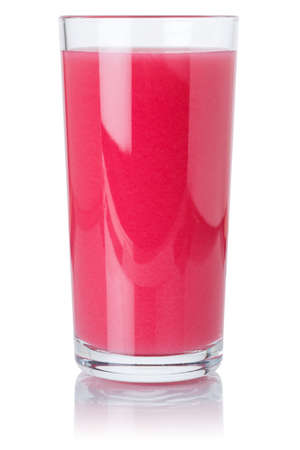 Strawberry smoothie fruit juice drink in a glass isolated on a white backgroundの写真素材