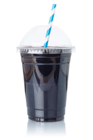 Blueberry berry smoothie fruit juice straw drink blueberries in a cup isolated on a white backgroundの写真素材
