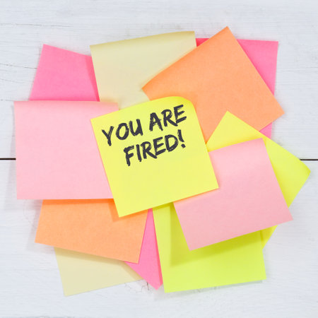 You are fired employee losing jobs, job working unemployed business concept desk note paper notepaperの写真素材