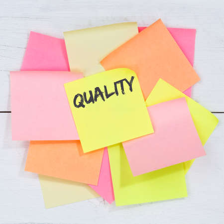 Quality control management success business concept successful desk note paper notepaperの写真素材