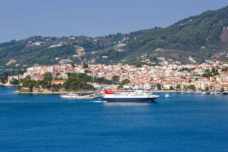 Skiathos island Greece city overview town Mediterranean Sea Aegean landscape travel travelingの写真素材