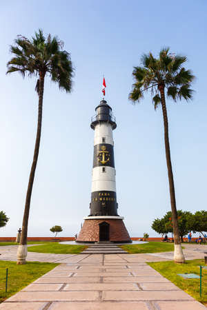 Lima Peru Lighthouse tower Faro La Marina portrait format landmark Mirafloresの写真素材