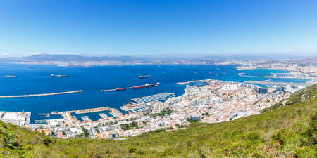 Gibraltar panorama panoramic view port harbor travel traveling town overview travellingの写真素材