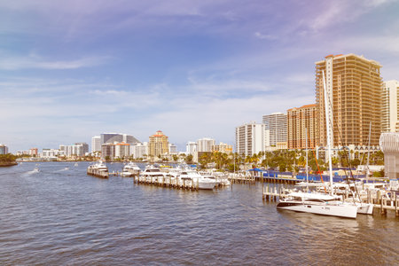 Fort Lauderdale skyline downtown Florida city town marina boats boatのeditorial素材
