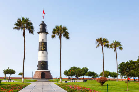 Lima Peru Lighthouse tower Faro La Marina landmark Mirafloresのeditorial素材