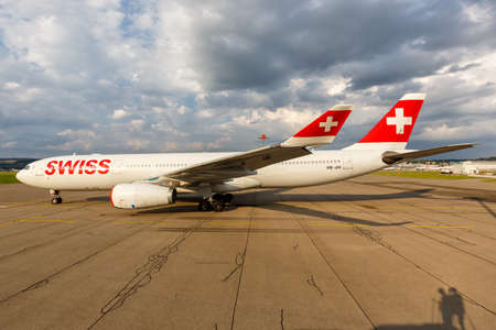 Zurich, Switzerland - July 22, 2020: Swiss Airbus A330-300 airplane at Zurich Airport (ZRH) in Switzerland. Airbus is a European aircraft manufacturer based in Toulouse, France.のeditorial素材