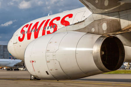 Zurich, Switzerland - July 22, 2020: Swiss Airbus A330-300 airplane at Zurich Airport (ZRH) in...