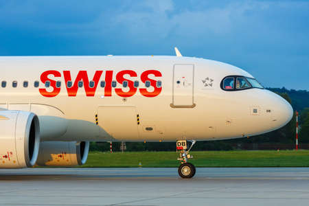 Zurich, Switzerland - July 22, 2020: Swiss Airbus A320neo airplane at Zurich Airport (ZRH) in Switzerland. Airbus is a European aircraft manufacturer based in Toulouse, France.のeditorial素材