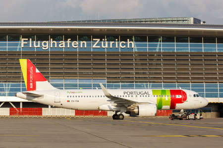 Zurich, Switzerland - July 22, 2020: TAP Air Portugal Airbus A320neo airplane at Zurich Airport (ZRH) in Switzerland. Airbus is a European aircraft manufacturer based in Toulouse, France.のeditorial素材