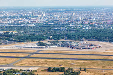 Berlin, Germany - August 19, 2020: Berlin Tegel TXL Airport Terminal aerial view photo in Germany.のeditorial素材