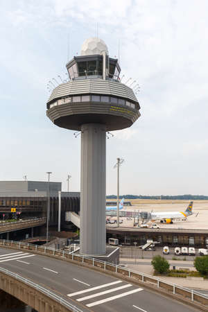 Hanover, Germany - August 9, 2020: Tower at Hanover Airport in Germany.のeditorial素材