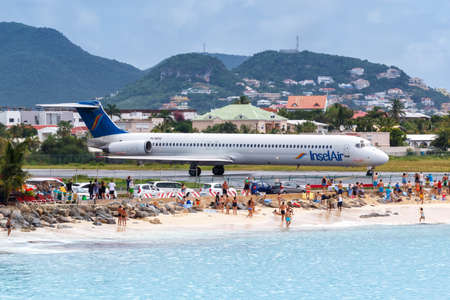 Sint Maarten, Netherlands Antilles - September 21, 2016: Insel Air McDonnell Douglas MD-82 airplane at Sint Maarten Airport in the Netherlands Antilles.のeditorial素材
