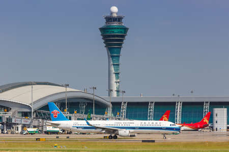 Guangzhou, China - September 23, 2019: China Southern Airlines Airbus A321 airplane at Guangzhou Baiyun Airport in China. Airbus is a European aircraft manufacturer based in Toulouse, France.のeditorial素材