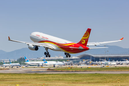 Guangzhou, China - September 23, 2019: A Hainan Airlines Airbus A330-300 airplane with registration B-1098 at Guangzhou Baiyun Airport (CAN) in China.のeditorial素材