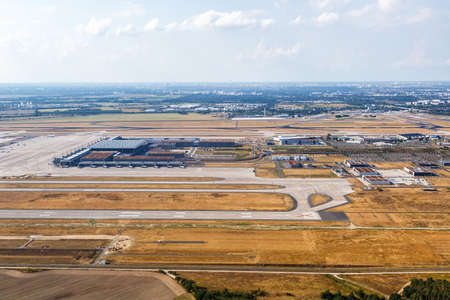 Berlin, Germany - August 19, 2020: Berlin Brandenburg BER Airport Terminal aerial view photo in Germany.のeditorial素材
