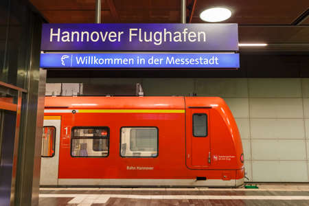 Hanover, Germany - August 9, 2020: Hanover Hanover Airport railway train station in Germany.のeditorial素材
