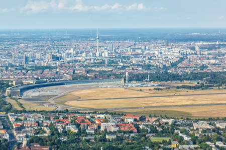 Berlin, Germany - August 19, 2020: Former Berlin Tempelhof Airport aerial view photo in Germany.のeditorial素材
