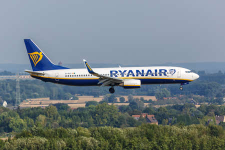Dortmund, Germany - August 10, 2020: Ryanair Boeing 737-800 airplane at Dortmund Airport in Germany. Boeing is an American aircraft manufacturer headquartered in Chicago.のeditorial素材