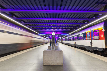 Zurich, Switzerland - September 23, 2020: Trains at Zurich Airport railway station in Switzerland.のeditorial素材