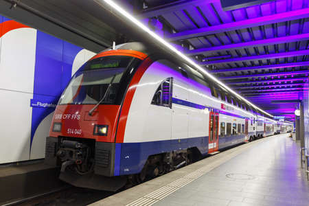 Zurich, Switzerland - September 23, 2020: Siemens Desiro Double Deck S-Bahn train at Zurich Airport railway station in Switzerland.のeditorial素材