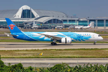 Guangzhou, China - September 24, 2019: China Southern Airlines Boeing 787-9 Dreamliner airplane at Guangzhou Baiyun Airport in China.のeditorial素材
