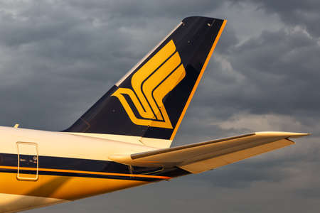Zurich, Switzerland - July 22, 2020: Singapore Airlines airplane tail at Zurich Airport in Switzerland.のeditorial素材