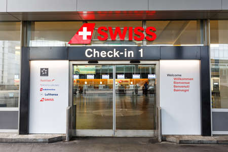 Zurich, Switzerland - September 23, 2020: Zurich Zurich Airport ZRH Terminal Check-in 1 Swiss Air...