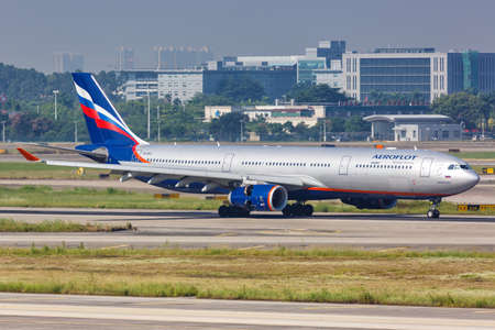 Guangzhou, China - September 24, 2019: Aeroflot Airbus A330-300 airplane at Guangzhou Baiyun Airport in China. Airbus is a European aircraft manufacturer based in Toulouse, France.のeditorial素材
