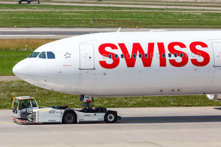 Zurich, Switzerland - July 22, 2020: Swiss Airbus A330-300 airplane at Zurich Airport in Switzerland. Airbus is a European aircraft manufacturer based in Toulouse, France.のeditorial素材