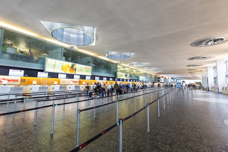 Zurich, Switzerland - September 23, 2020: Zurich Zurich Airport ZRH Terminal Check-in 1 Swiss Air Lines in Switzerland.のeditorial素材