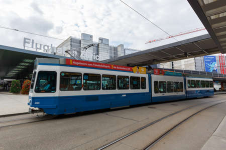 Zurich, Switzerland - September 23, 2020: Zurich Zurich Airport ZRH with Tram 2000 in Switzerland.のeditorial素材