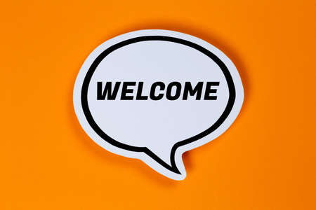 Welcome speech bubble communication concept talking saying talk sayの写真素材