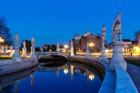 Padova Prato Della Valle square with statues travel traveling holidays vacation town city at night in Padova, Italyの写真素材