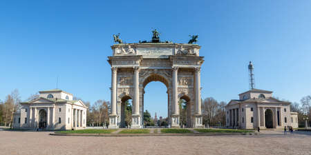 Milan Arco Della Pace Milano peace triumphal arch gate travel traveling town city panorama in Italyの写真素材
