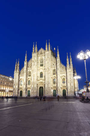 Milan Cathedral Duomo di Milano church travel traveling holidays vacation town city portrait format at twilight in Italyの写真素材